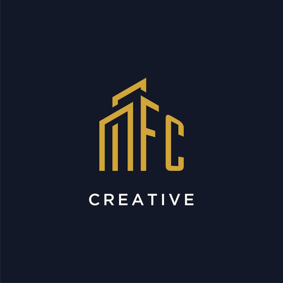 fc monograma inicial com design de logotipo de construção vetor