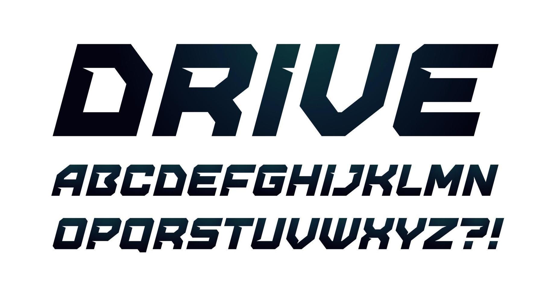 alfabeto de estilo de condução. fonte negrito itálico, tipo minimalista para logotipo dinâmico moderno, título de esporte, cartazes de ginástica e gráficos de jogos de computador. letras de estilo mínimo, design de tipografia vetorial vetor