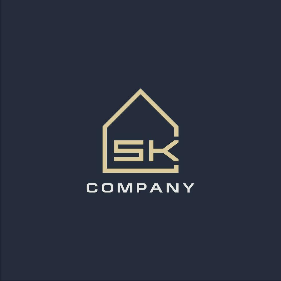 inicial carta sk real Estado logotipo com simples cobertura estilo Projeto Ideias vetor