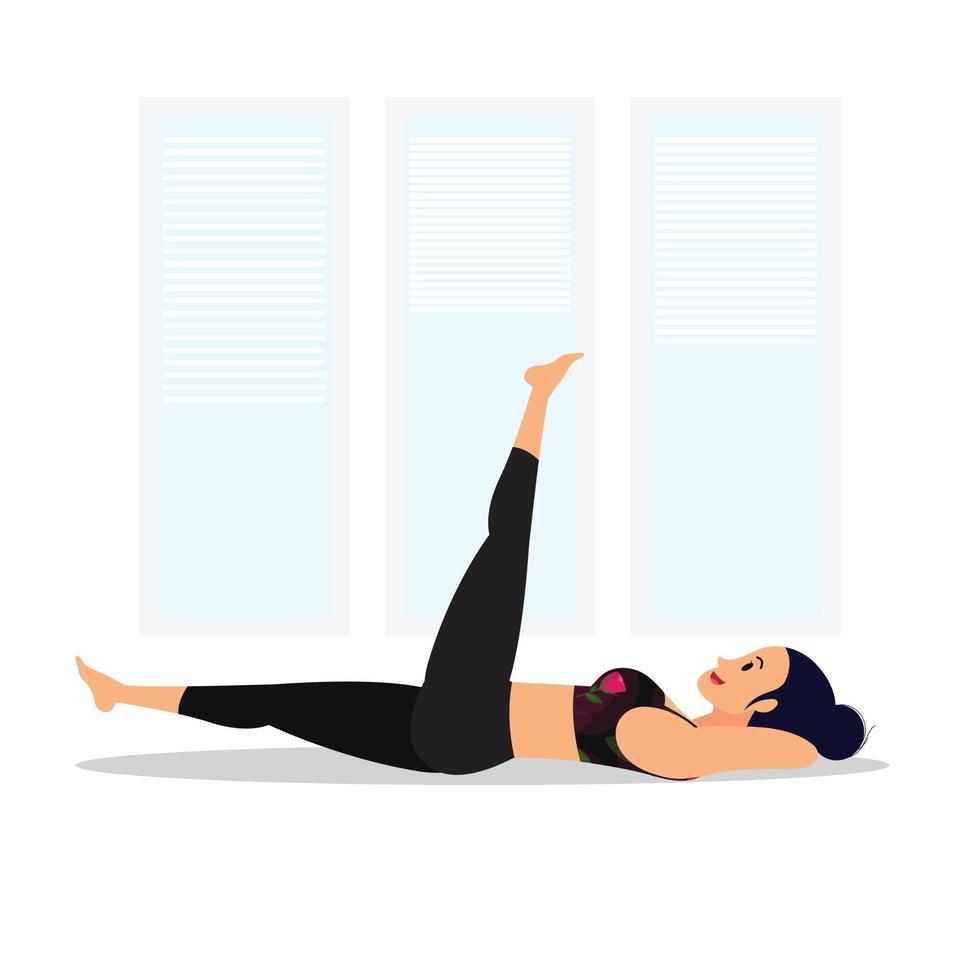 jovem cabeça de corvo praticando perna levantando asana de ioga alta, uma jovem mulher em uma roupa de ginástica preta praticando asana de ioga vetor
