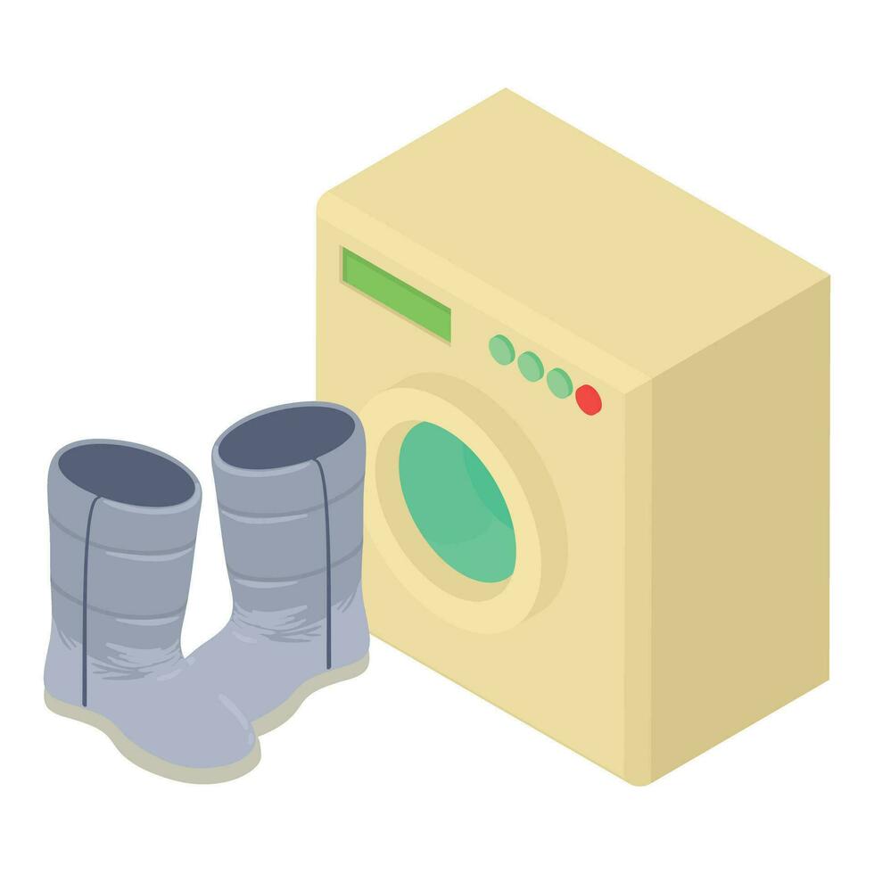 máquina lavar ícone isométrico vetor. cinzento inchado chuteiras perto lavando máquina ícone vetor