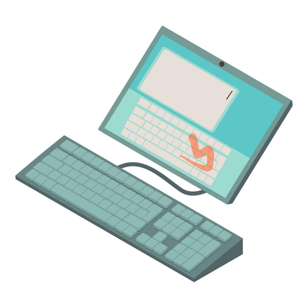 eletrônico votação ícone isométrico vetor. tábua conectado para portátil teclado vetor