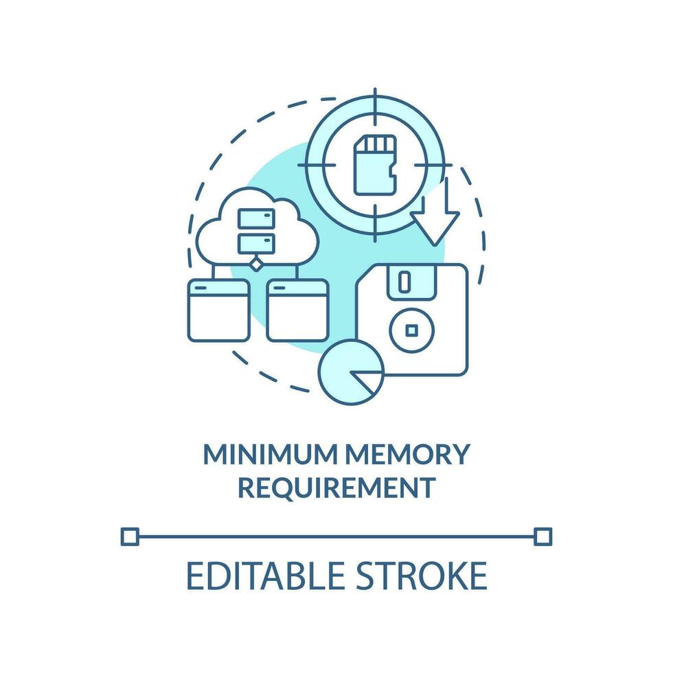 mínimo memória requerimento turquesa conceito ícone. processual programação vantagem abstrato idéia fino linha ilustração. isolado esboço desenho. editável acidente vascular encefálico vetor