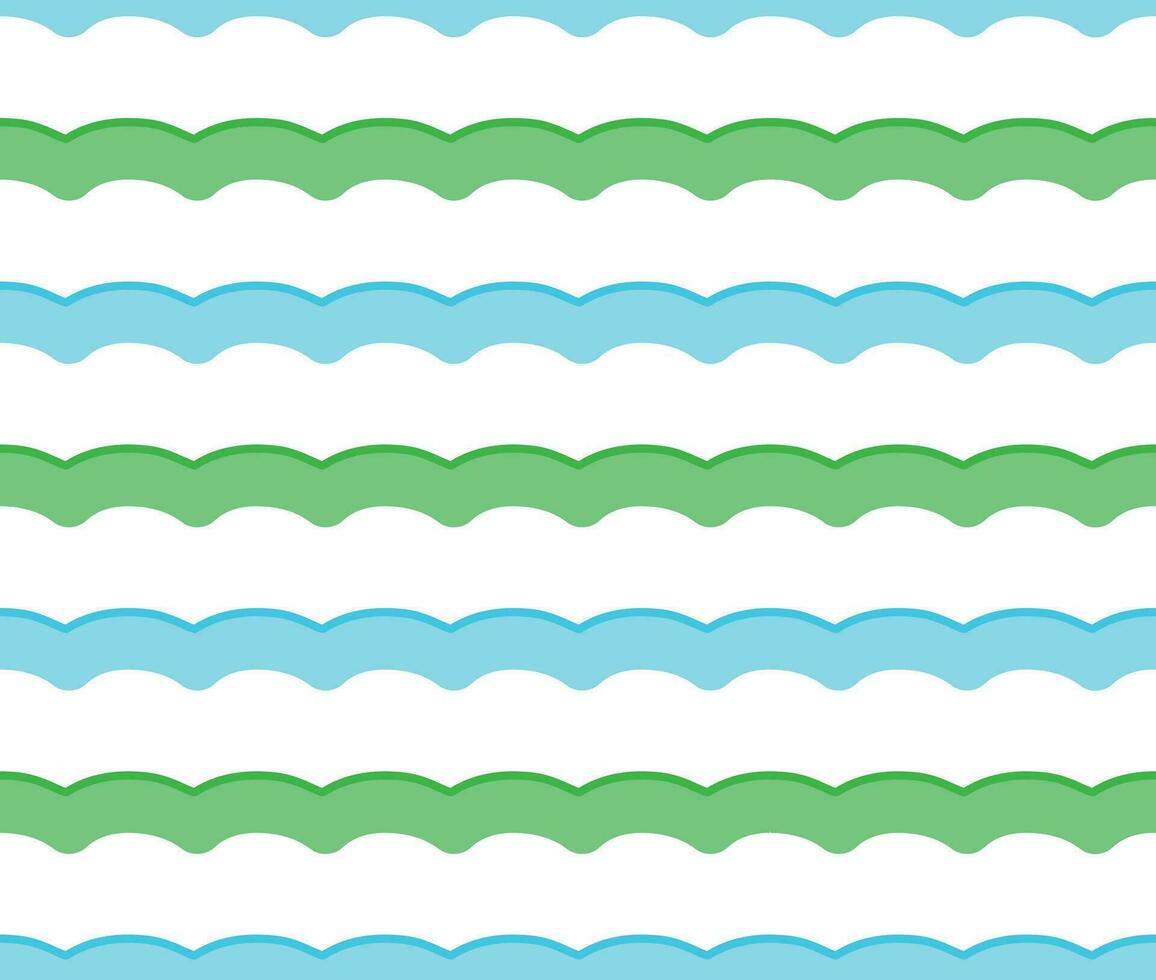 desatado padronizar com azul e verde ondulado linhas às branco fundo, algodão doce, nuvem fofinho, vetor ilustração