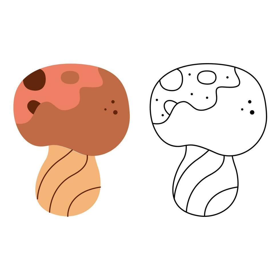 pequeno conjunto com dois abstrato cogumelos doodle. Preto e branco e cor clipart vetor ilustração.