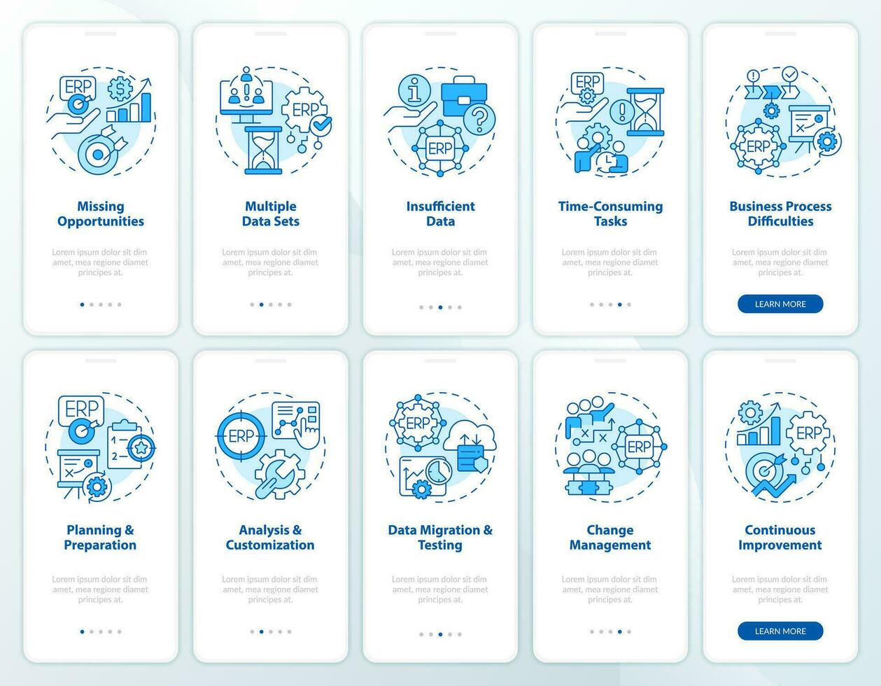 2d ícones representando empreendimento recurso planejamento Móvel aplicativo tela definir. passo a passo 5 passos gráfico instruções com fino linha ícones conceito, interface do usuário, ux, gui modelo. vetor