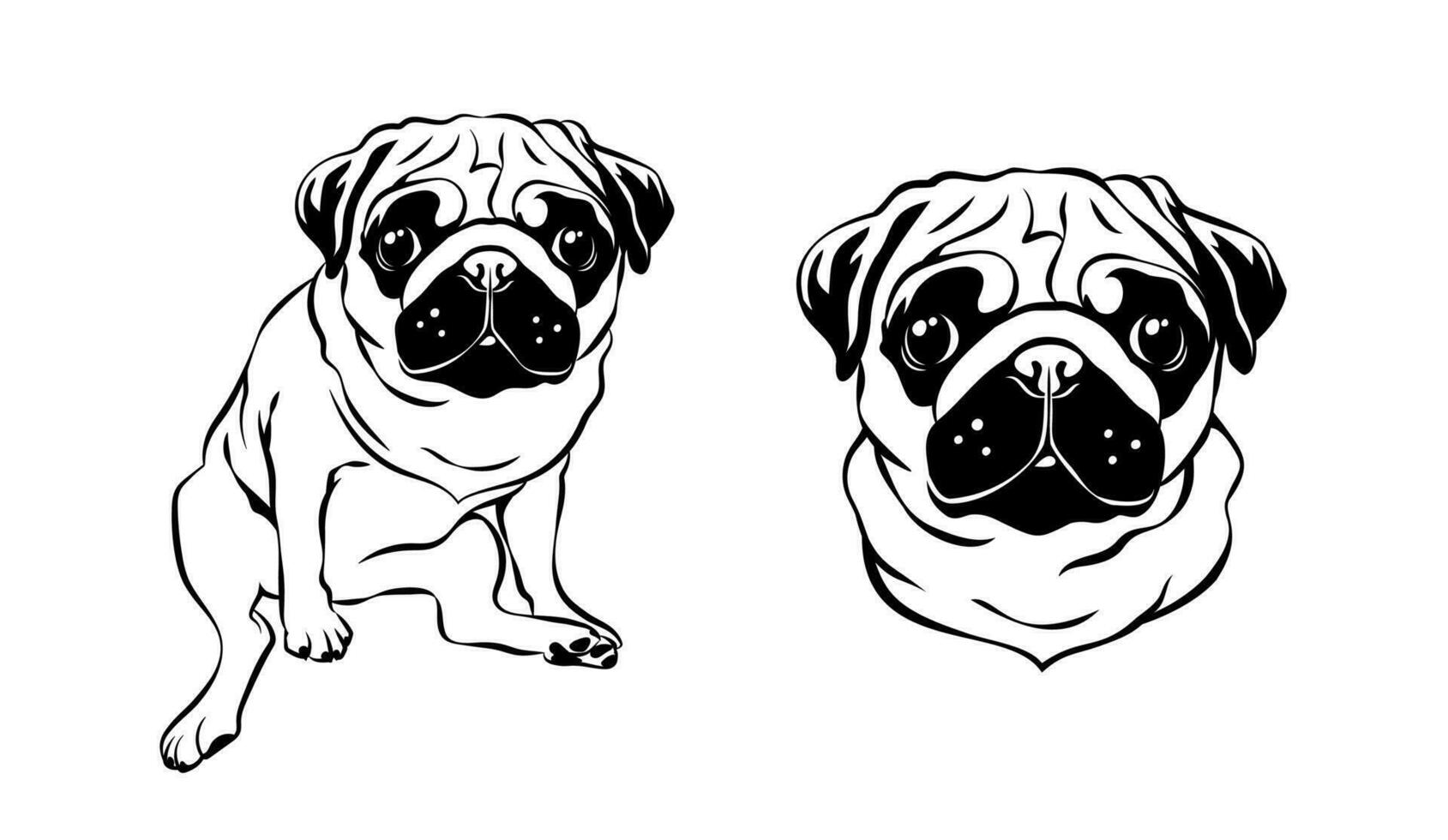 fofa pug, cachorro retrato. linha arte, vetor ilustração