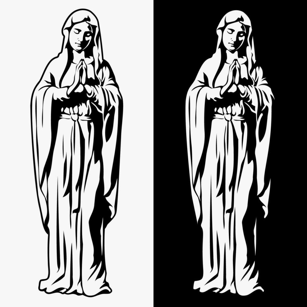 Rezar virgem Mary, vetor ilustração em branco e Preto fundo