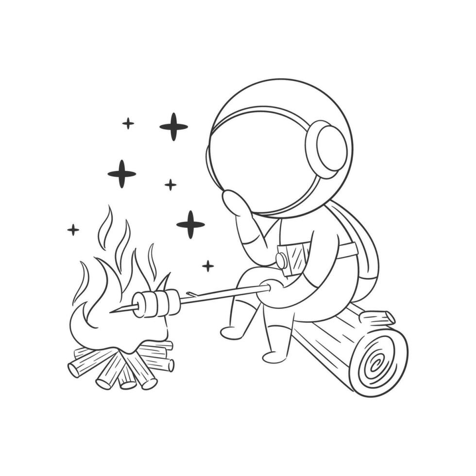 astronauta é perto a fogueira para coloração vetor