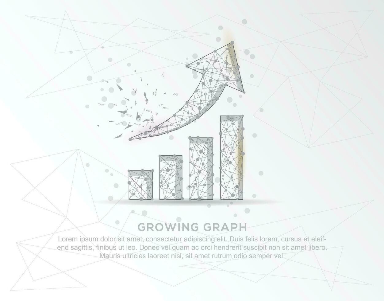 crescendo acima gráfico gráfico abstrato amassar linha e composição digitalmente desenhado dentro a Formato do quebrado uma parte triângulo forma e espalhados pontos. vetor