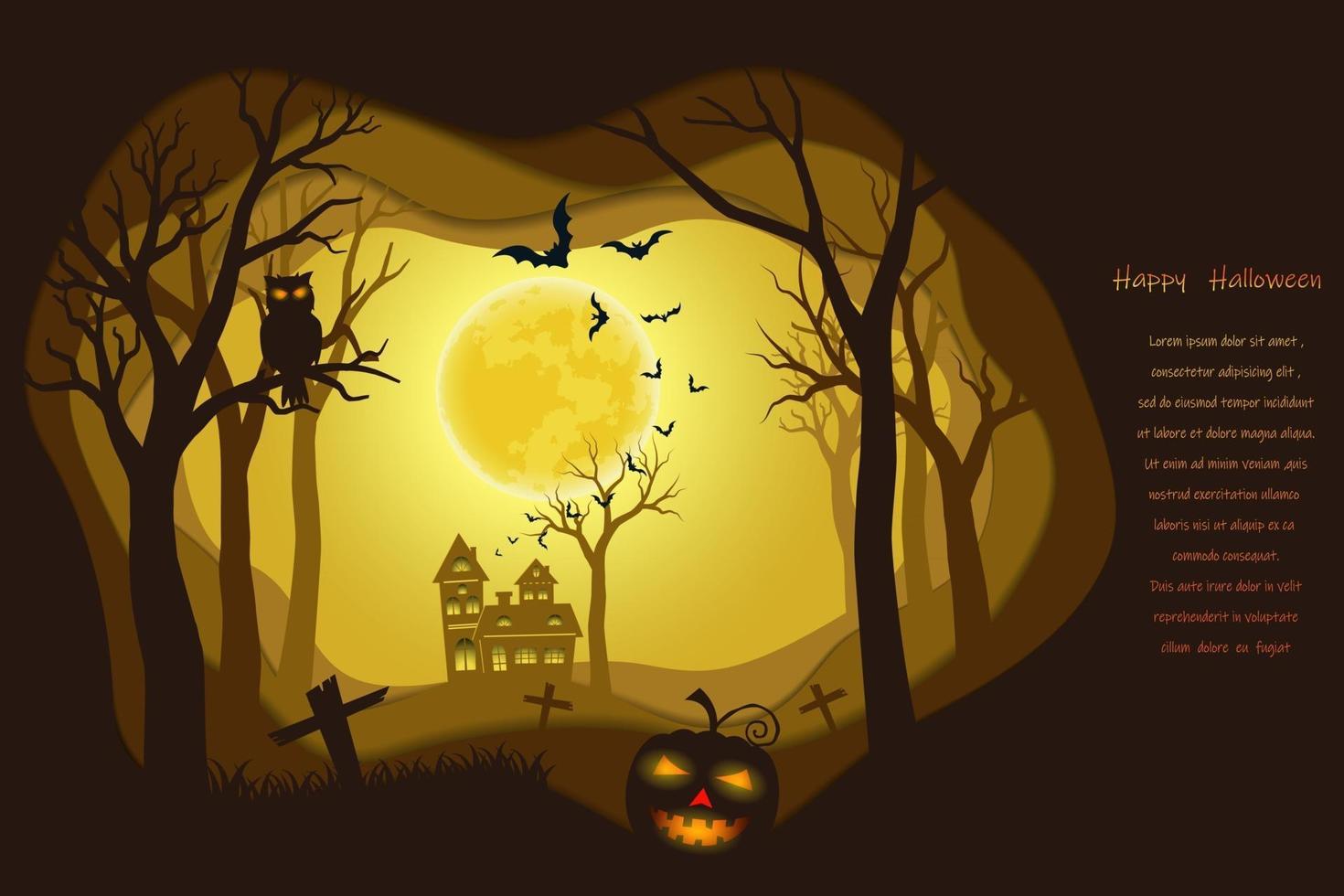 pôster de halloween em fundo de papel escuro com lugar para o seu texto vetor