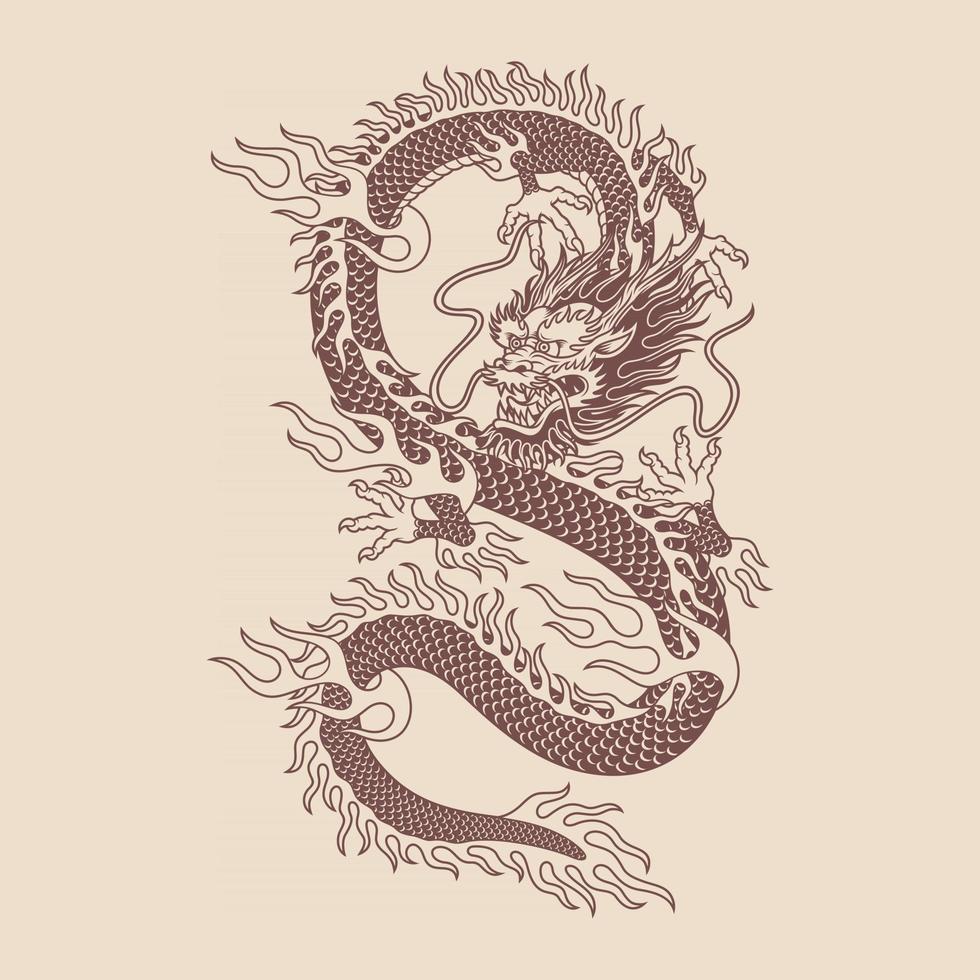 tatuagem tradicional de dragão asiático vetor