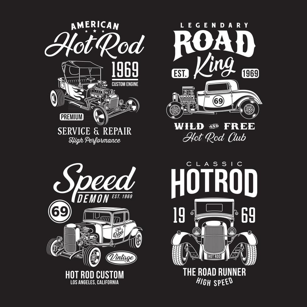 coleção de camisetas com gráficos vintage hot rod vetor