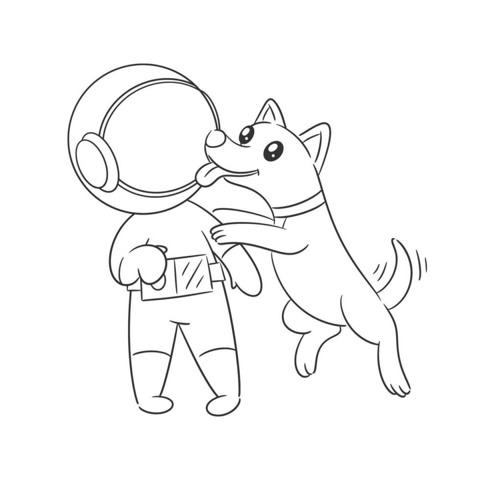 astronauta é jogando com dele cachorro para coloração vetor