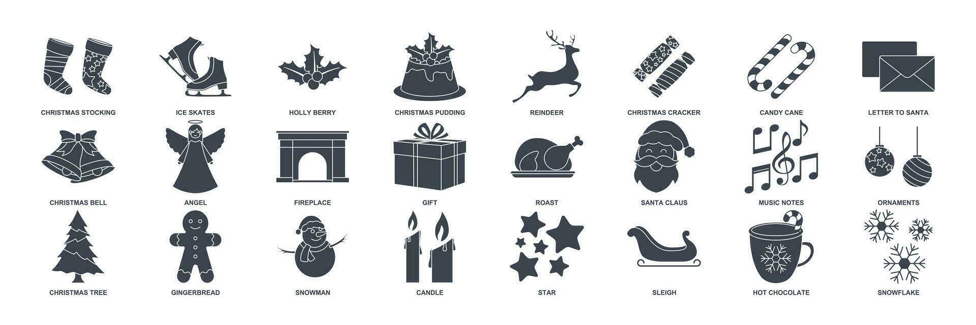 Natal e Novo ano ícone definir, incluído ícones Como Natal árvore, santa Papai Noel, quente chocolate e Mais símbolos coleção, logotipo isolado vetor ilustração