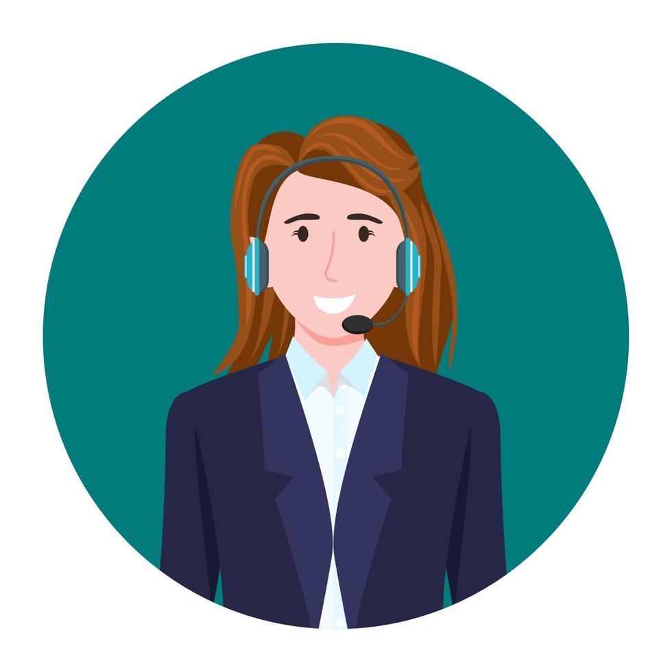 avatar de personagem jovem empresária usando fone de ouvido e roupa de negócios vetor