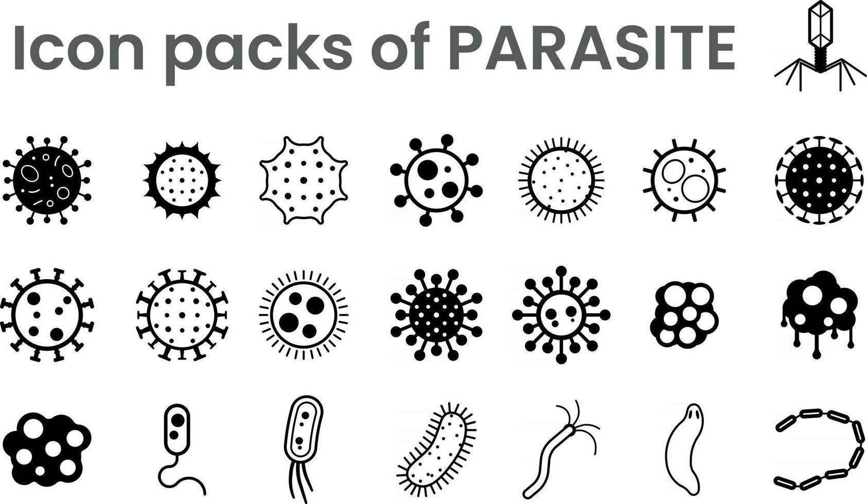 pacotes de ícones de parasita ou vírus ou bactéria ou microorganismo vetor