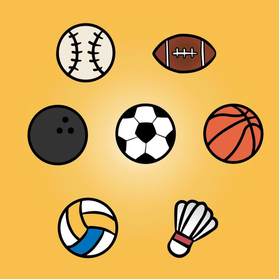 esporte bolas esboço basquetebol, boliche, rúgbi, badminton, beisebol, voleibol, futebol, futebol. vetor