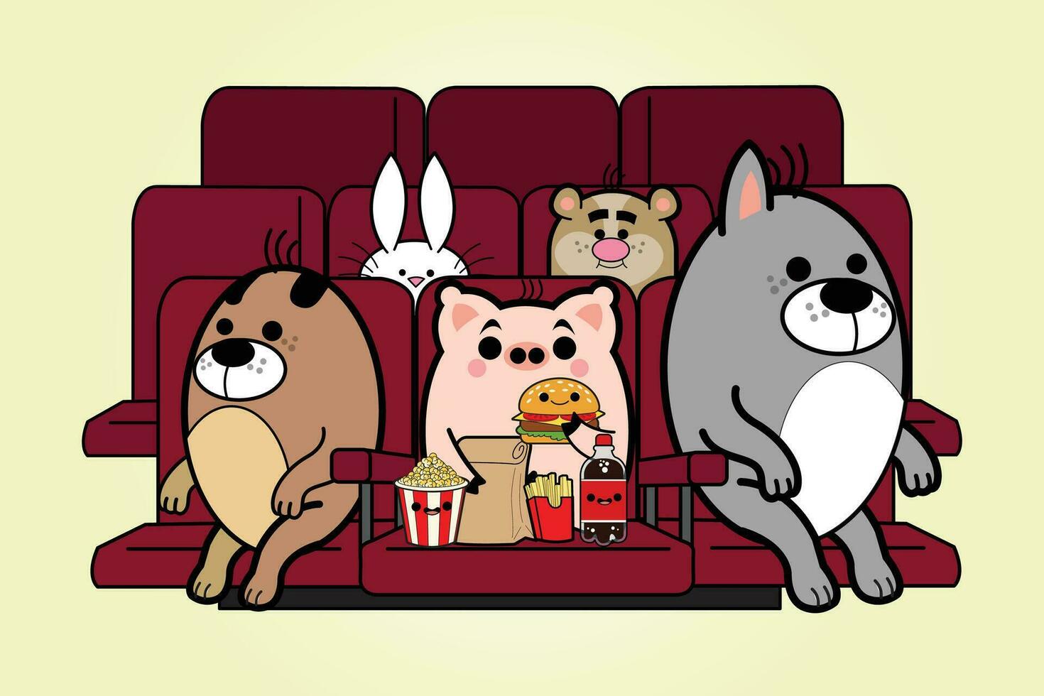 animais desenho animado personagem dentro cineplex livre vetor ilustrações