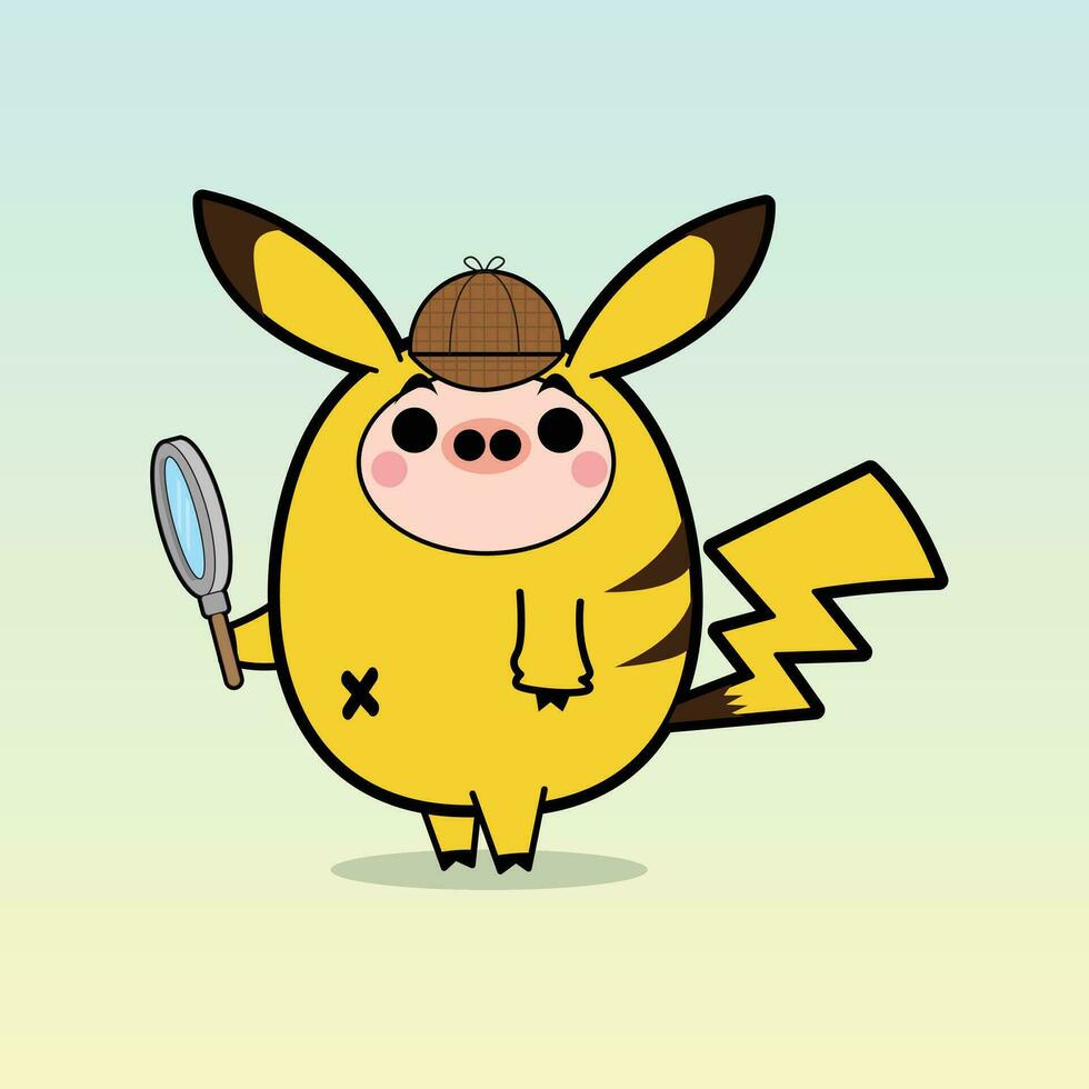 detetive Pikachu desenho animado personagem livre vetor ilustração