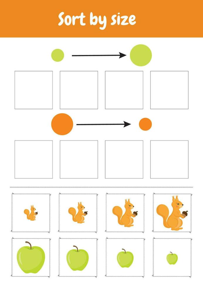 Combine de tamanho. ordenar de tamanho. Tamanho Ordenação jogo. Jardim da infância lógica criança lições, habilidade jogar enigma para crianças. lógico jogos para pré escola, Jardim da infância aprendizado, Educação escolar em casa. outono objetos. vetor