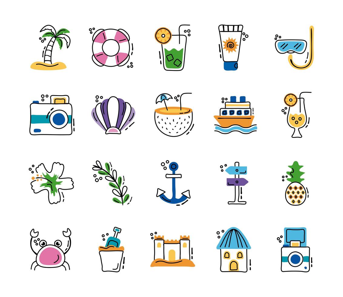 conjunto de ícones de férias de verão vetor