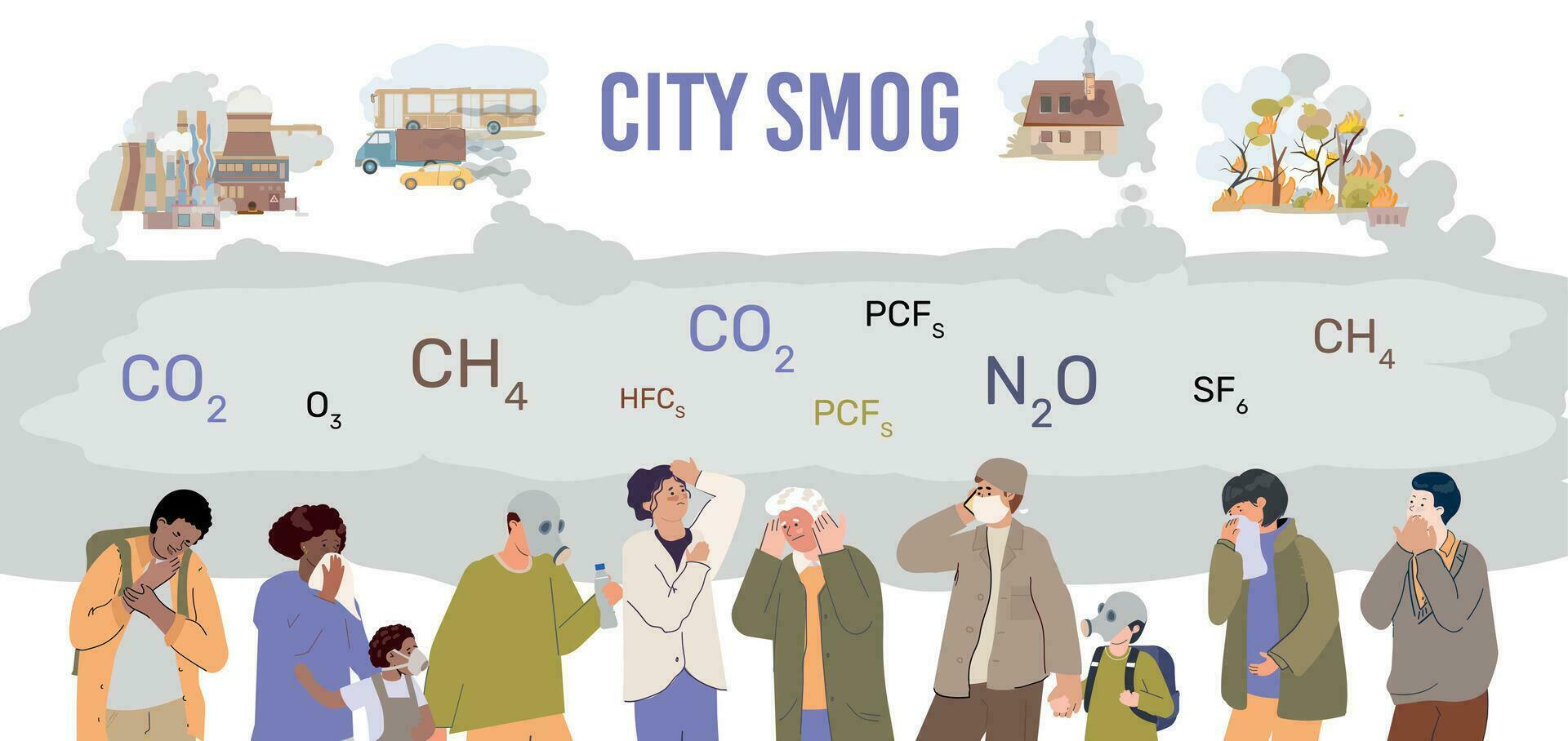 cidade smog plano infográficos vetor