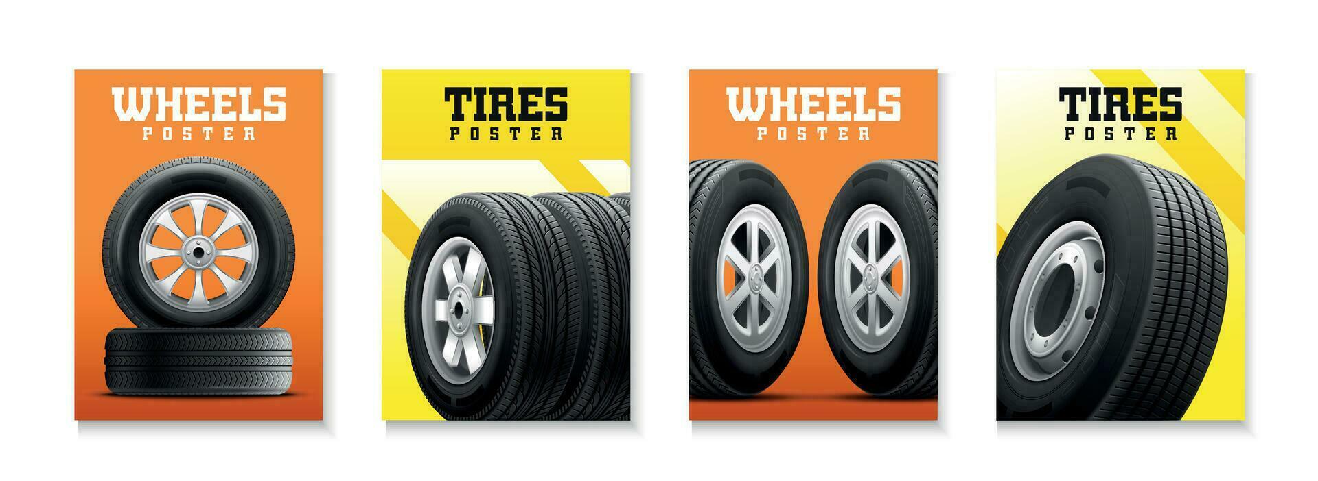 roda pneu cartazes realista conjunto vetor