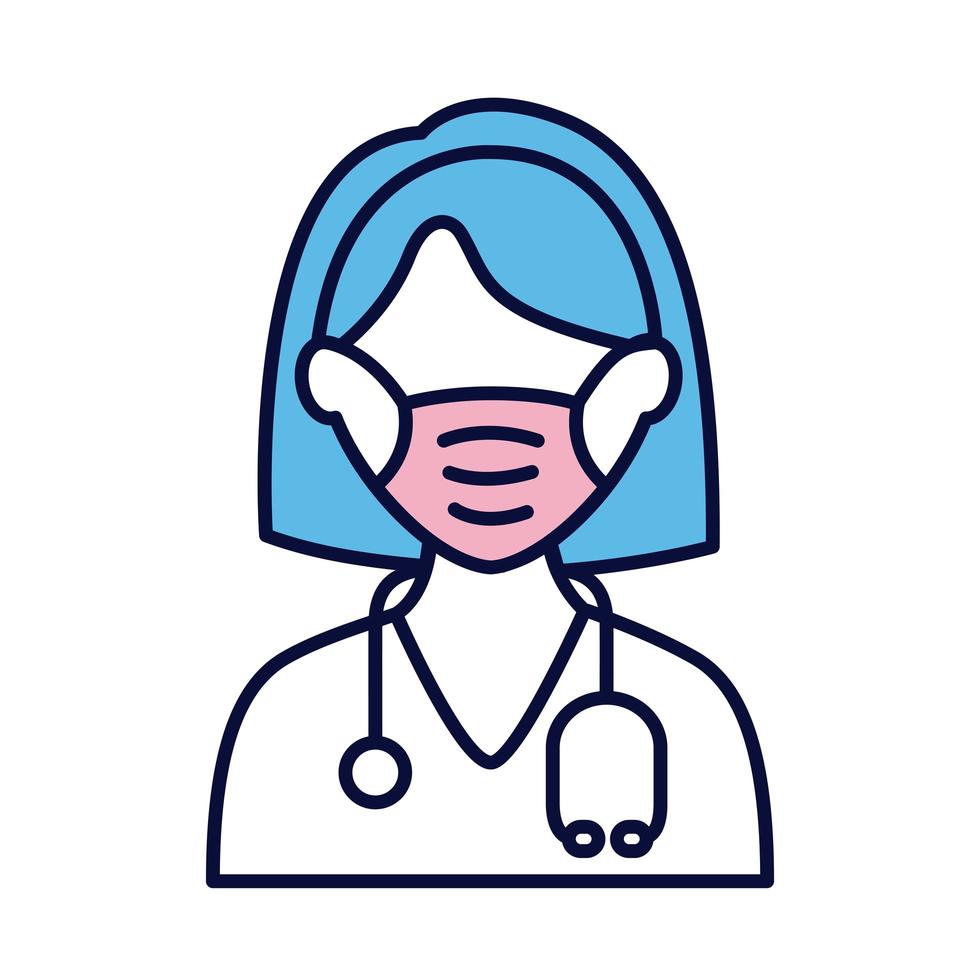 médica usando máscara médica com linha de estetoscópio e ícone de estilo de preenchimento vetor
