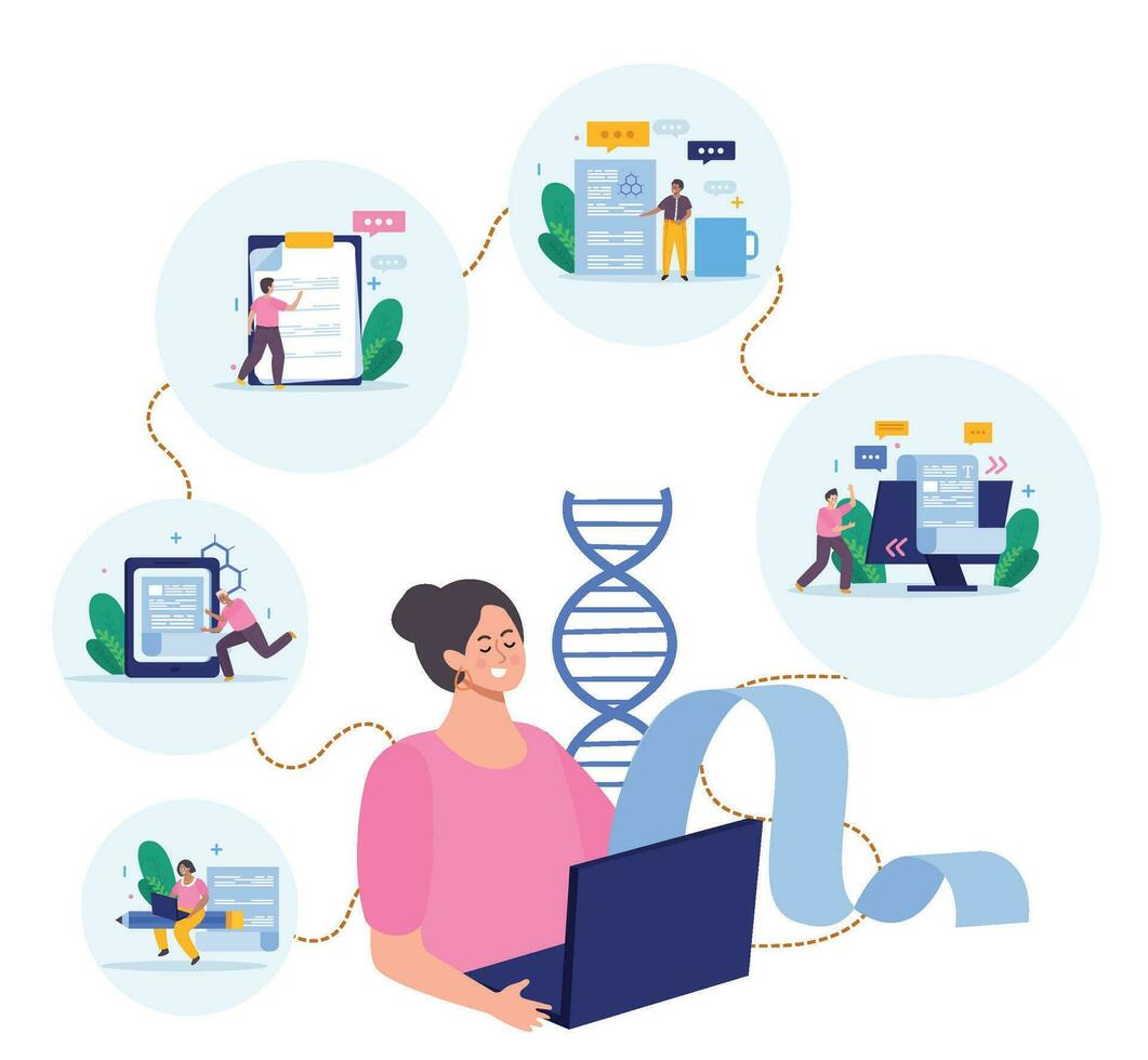 científico escrevendo dna composição vetor