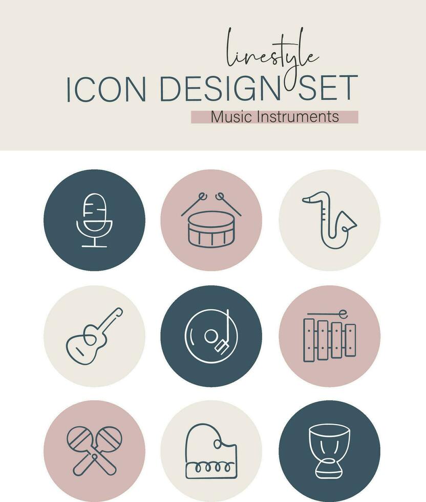 estilo de linha ícone Projeto conjunto música instrumentos vetor