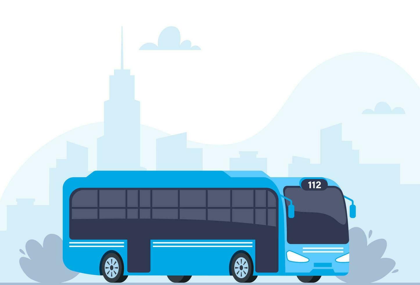 azul cidade ônibus. passageiro transporte lado visualizar. público transporte em cidade fundo. moderno Turística ônibus. vetor ilustração.