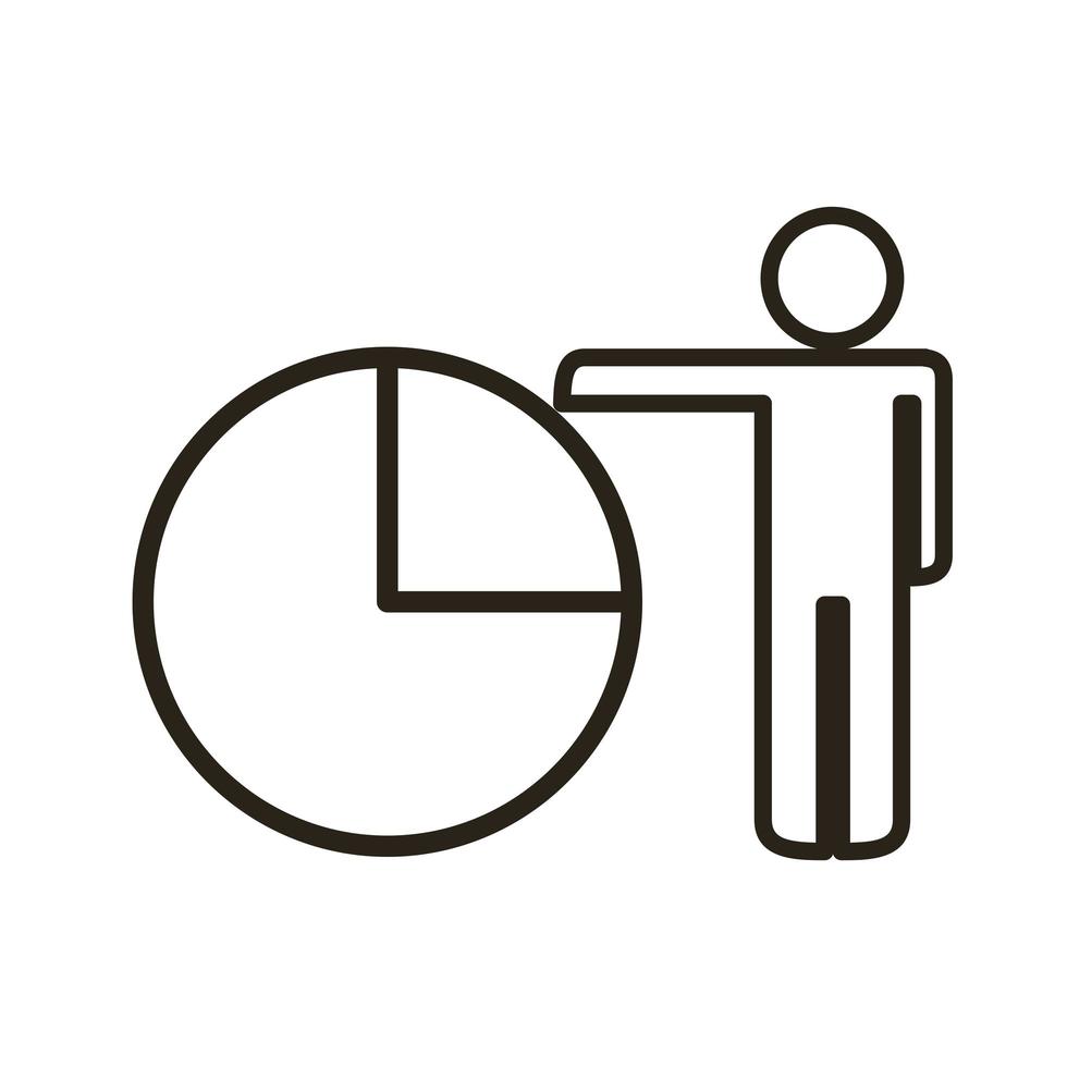 figura de empresário com ícone de estilo de linha de infográfico de torta vetor