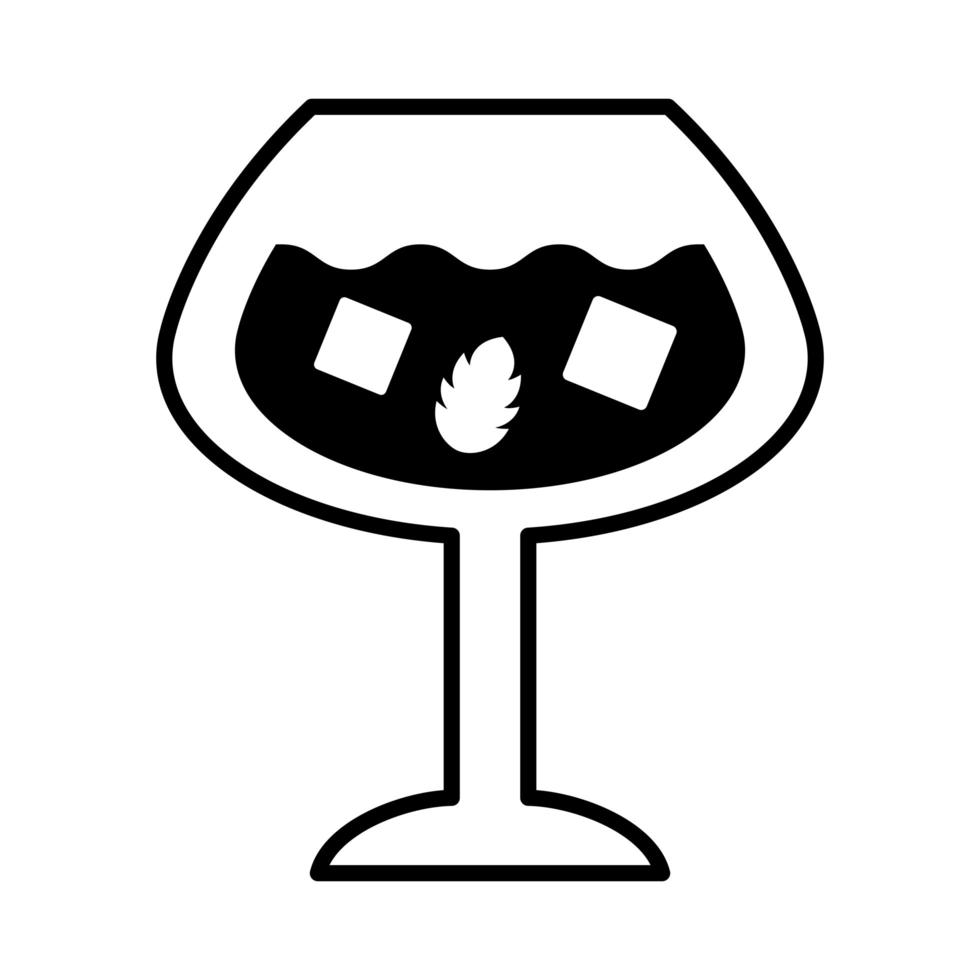 copo com ícone de estilo de linha de bebida de folha de hortelã e coquetel vetor