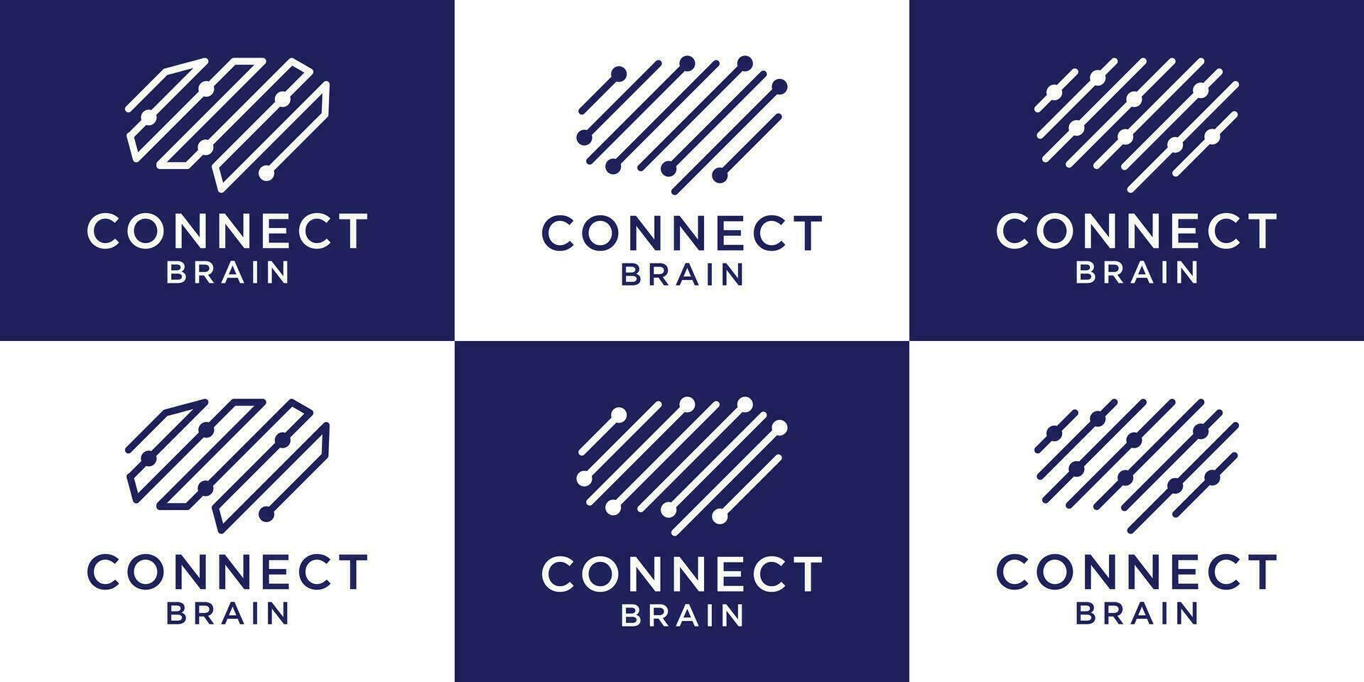 conjunto logotipo cérebro inspiração tecnologia vetor ilustração linha