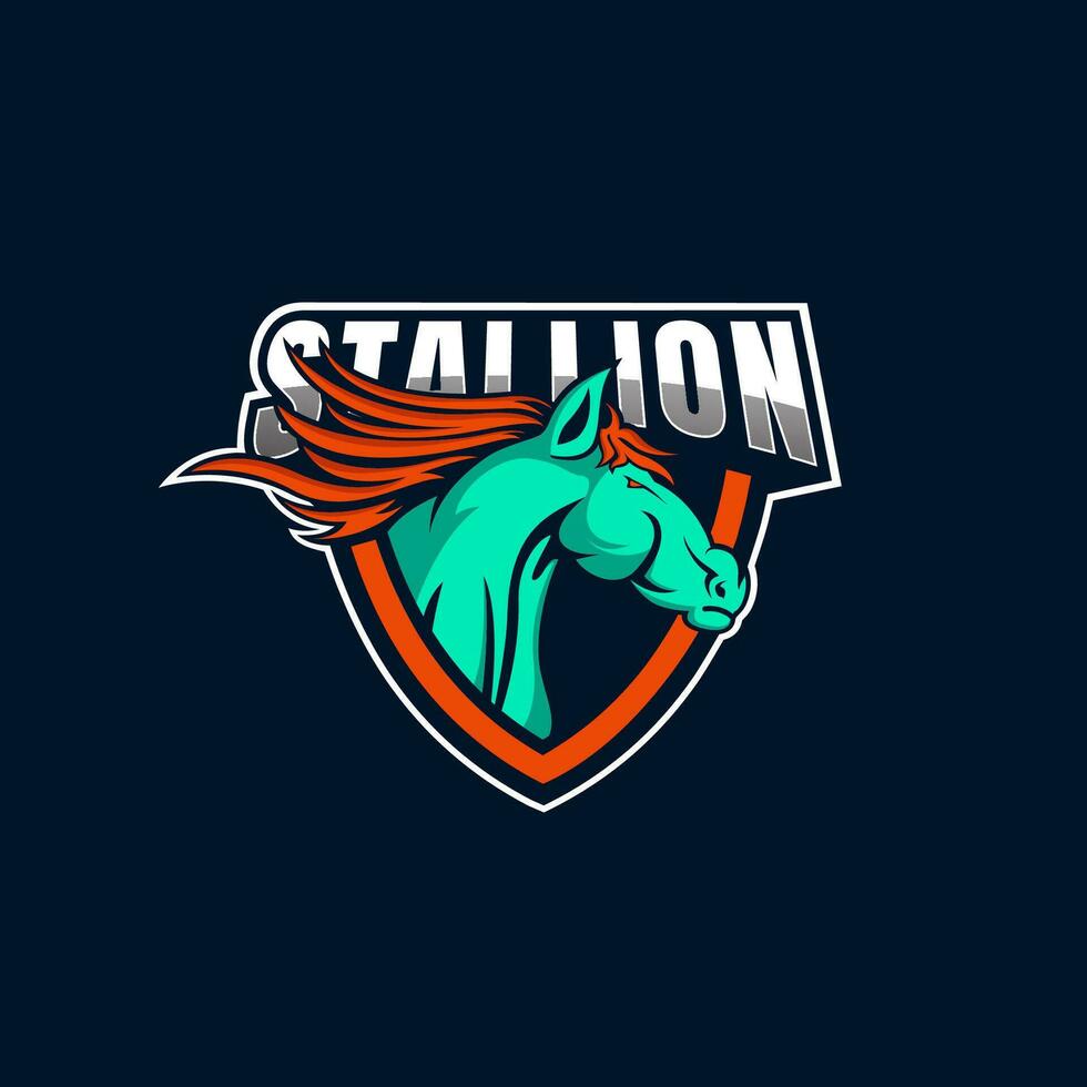 cavalo mascote esporte logotipo Projeto. garanhão animal mascote vetor ilustração logotipo. selvagem cavalo mascote projeto, emblema Projeto para e Esportes equipe. vetor ilustração