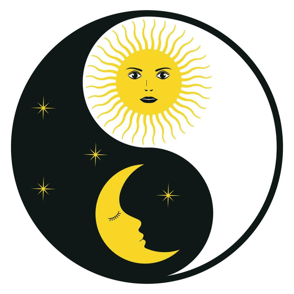 yin yang ilustração com Sol e lua com estrelas vetor