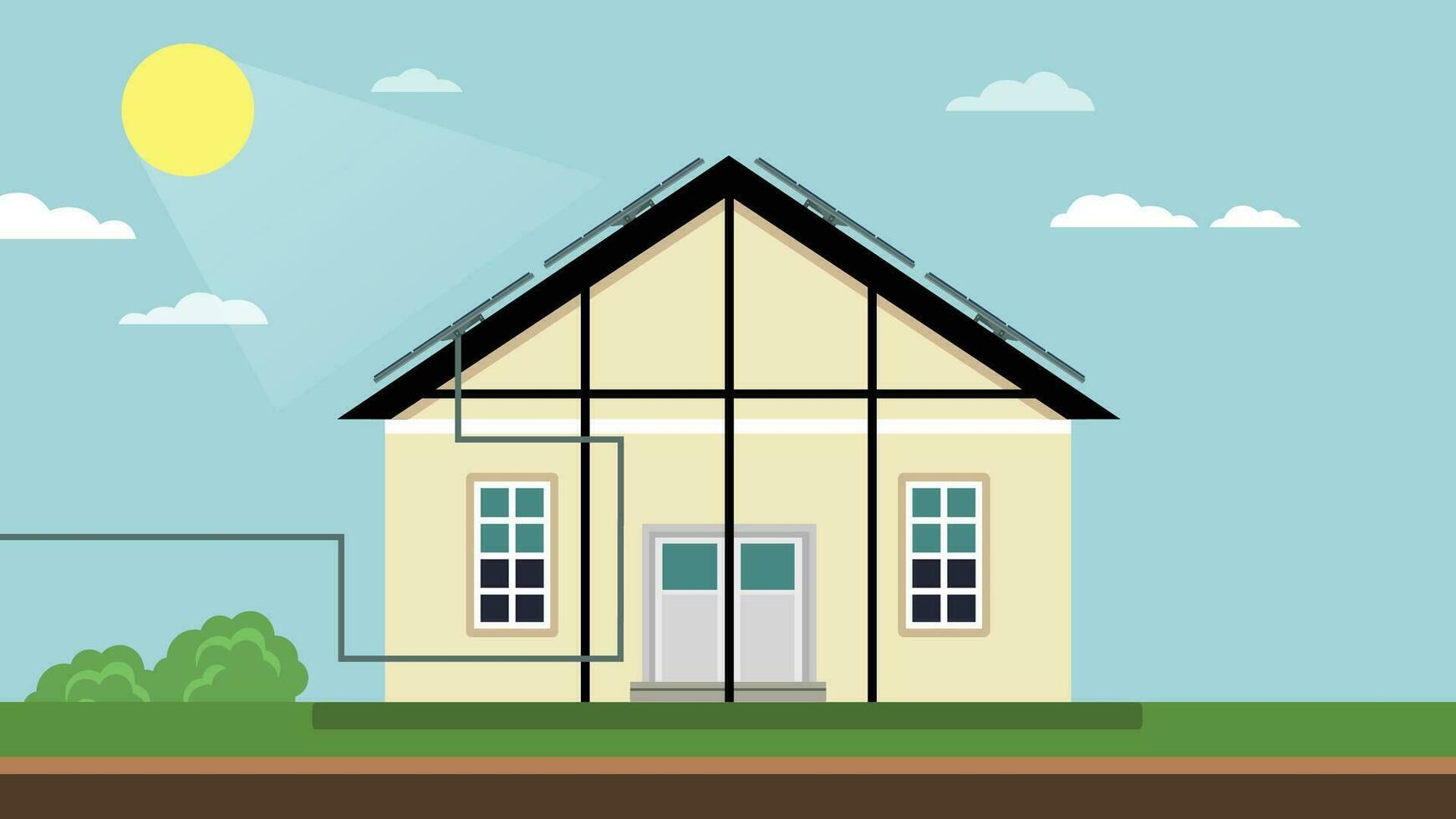 solar pv sistema explicação para casa eletricidade Produção esboço diagrama. etiquetado educacional esquema com detalhado fotovoltaico energia uso e tecnológica poder vetor