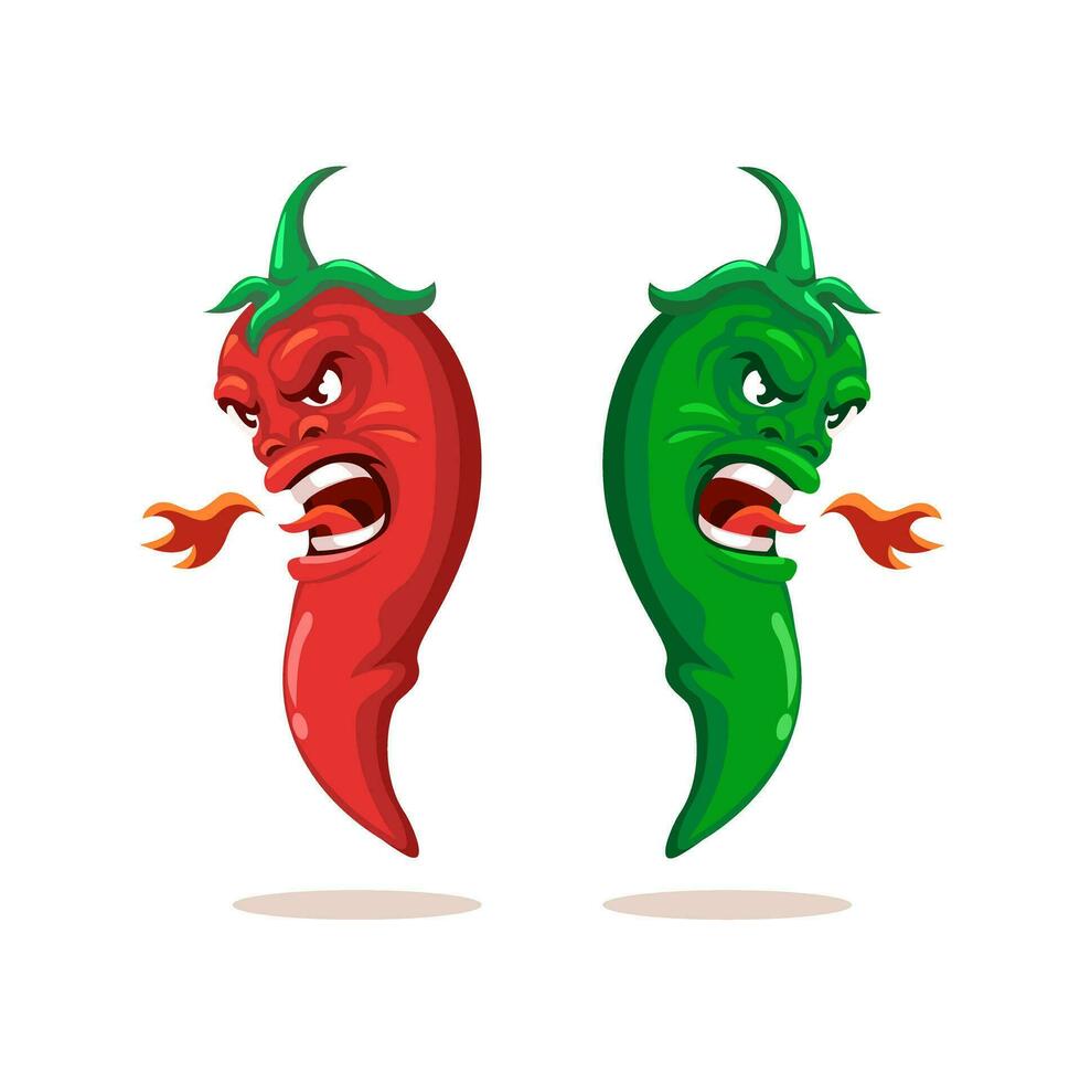 vermelho e verde Pimenta quente picante personagem conjunto desenho animado ilustração vetor