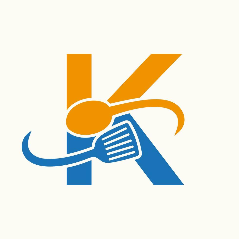 carta k restaurante logotipo combinado com espátula e colher ícone vetor