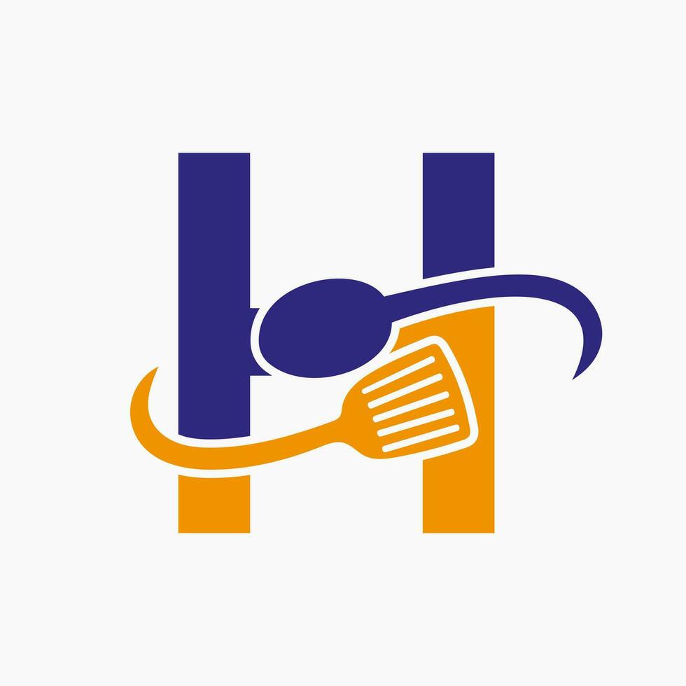 carta h restaurante logotipo combinado com espátula e colher ícone vetor