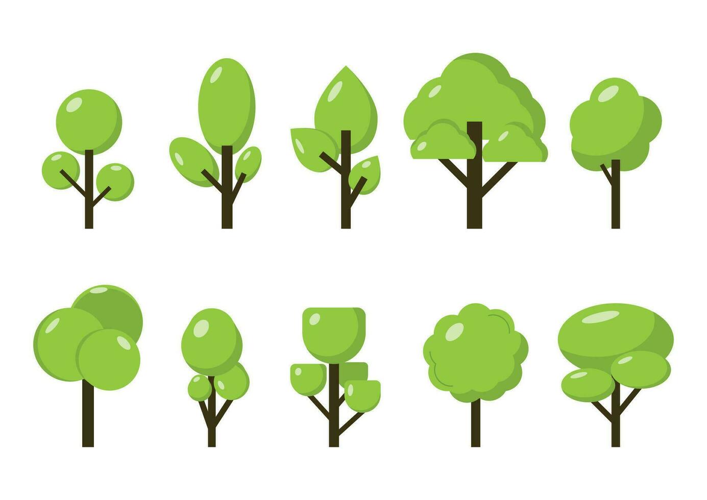 vetor árvores coleção dentro plano estilo, vetor conjunto do lindo estilizado verde árvores vetor