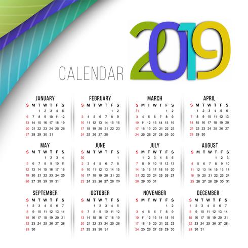 Resumo elegante ano novo 2019 calendário plano de fundo vetor