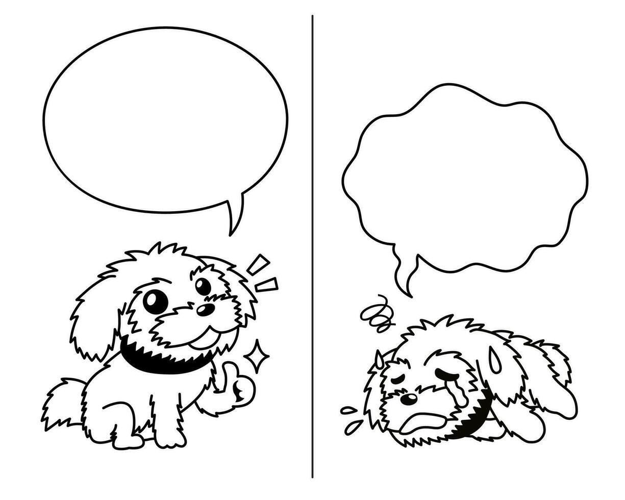 vetor desenho animado personagem shih tzu cachorro expressando diferente emoções com discurso bolhas