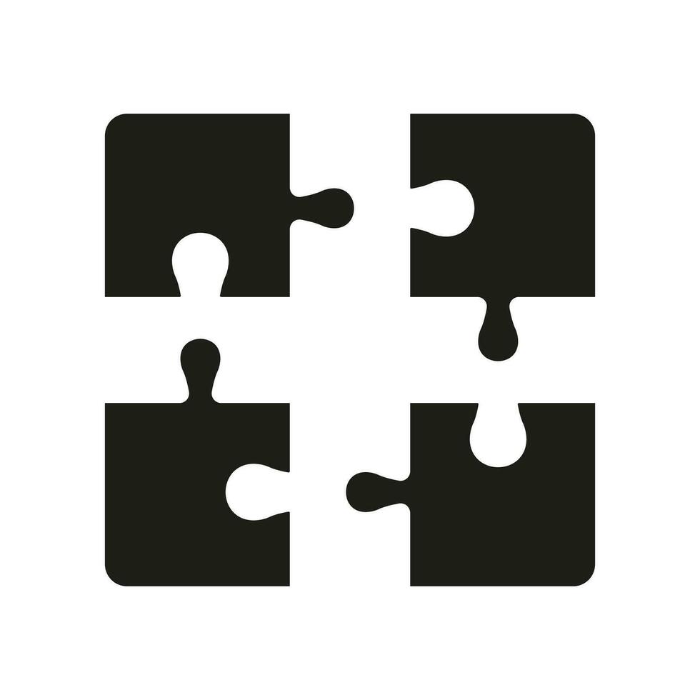 quadrado enigma desafio, jogo, ideia, trabalho em equipe glifo pictograma. quebra-cabeças peças Combine silhueta ícone. combinação e lógica solução sólido placa. isolado vetor ilustração.