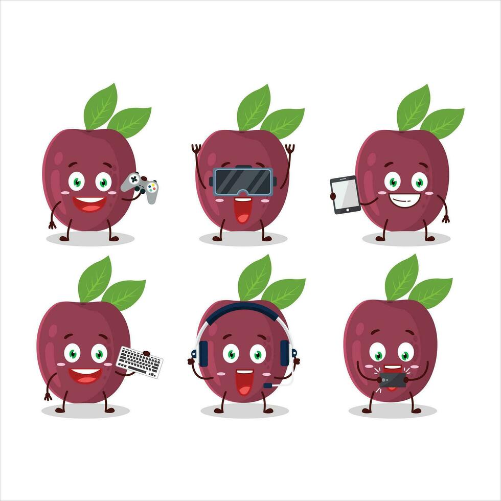 paixão fruta desenho animado personagem estão jogando jogos com vários fofa emoticons vetor