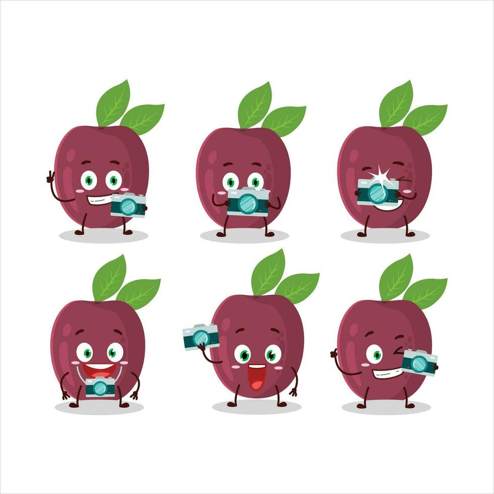 fotógrafo profissão emoticon com paixão fruta desenho animado personagem vetor