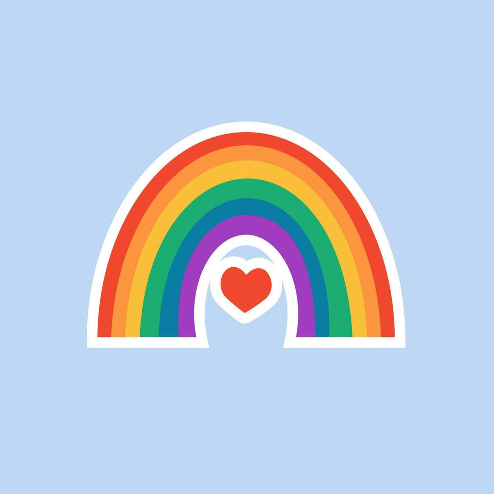 orgulho bandeira arco-íris. lgbtq bandeira arco Iris ilustração com coração. vetor ilustração em uma azul fundo.