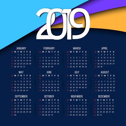 Resumo elegante ano novo 2019 calendário plano de fundo vetor