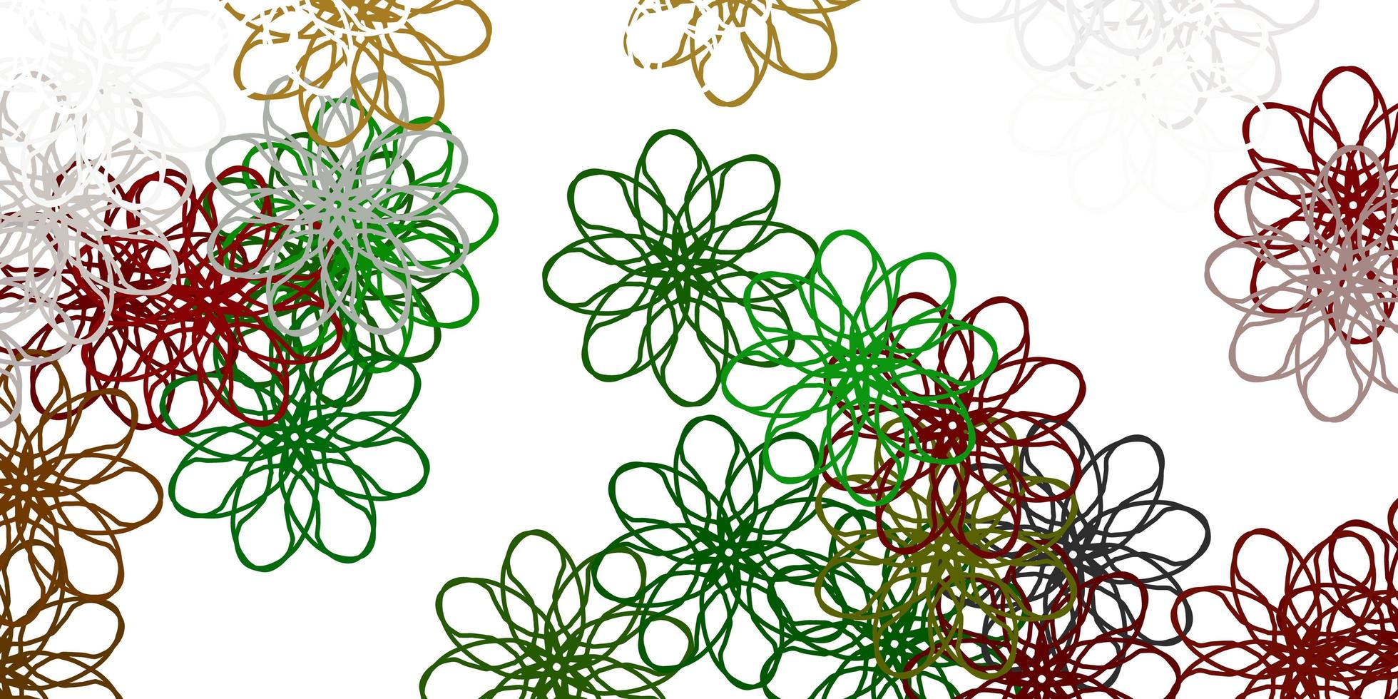 modelo de doodle de vetor vermelho verde claro com flores
